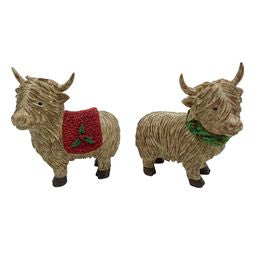 Resin Holiday Highland Cow Figurines, 2 Assorted (sold individually)
