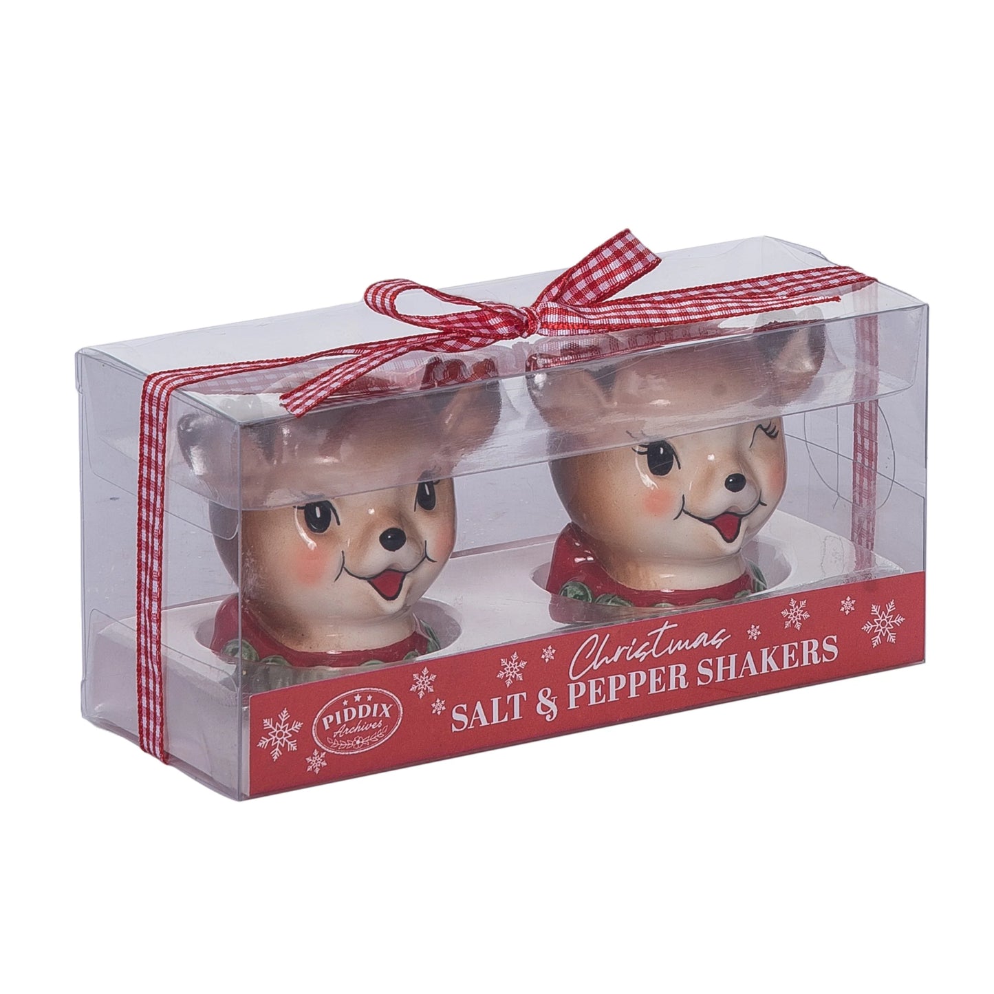 CERAMIC VINTAGE REINDEER SALT AND PEPPER SET