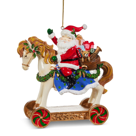 5" Santa On Toy Horse Ornament
