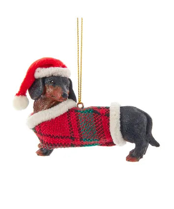 Dog With Plaid Coat and Santa Hat Ornaments, 12 Assorted (sold individually)