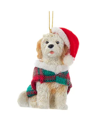Dog With Plaid Coat and Santa Hat Ornaments, 12 Assorted (sold individually)