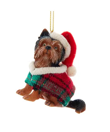 Dog With Plaid Coat and Santa Hat Ornaments, 12 Assorted (sold individually)