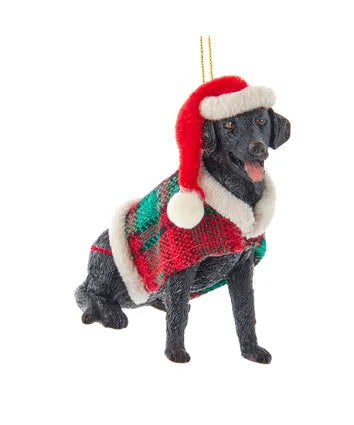 Dog With Plaid Coat and Santa Hat Ornaments, 12 Assorted (sold individually)