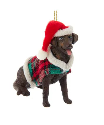 Dog With Plaid Coat and Santa Hat Ornaments, 12 Assorted (sold individually)