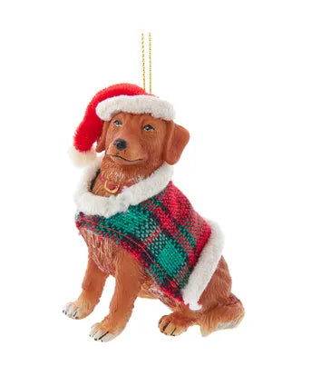 Dog With Plaid Coat and Santa Hat Ornaments, 12 Assorted (sold individually)