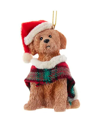 Dog With Plaid Coat and Santa Hat Ornaments, 12 Assorted (sold individually)