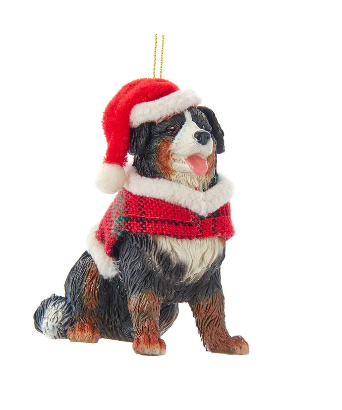 Dog With Plaid Coat and Santa Hat Ornaments, 12 Assorted (sold individually)