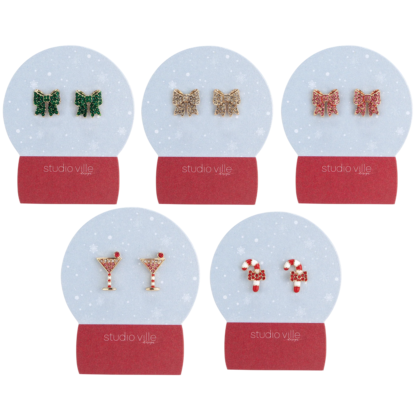 CHRISTMAS GLITZ STUD EARRINGS 5 ASSORTED (sold individually)