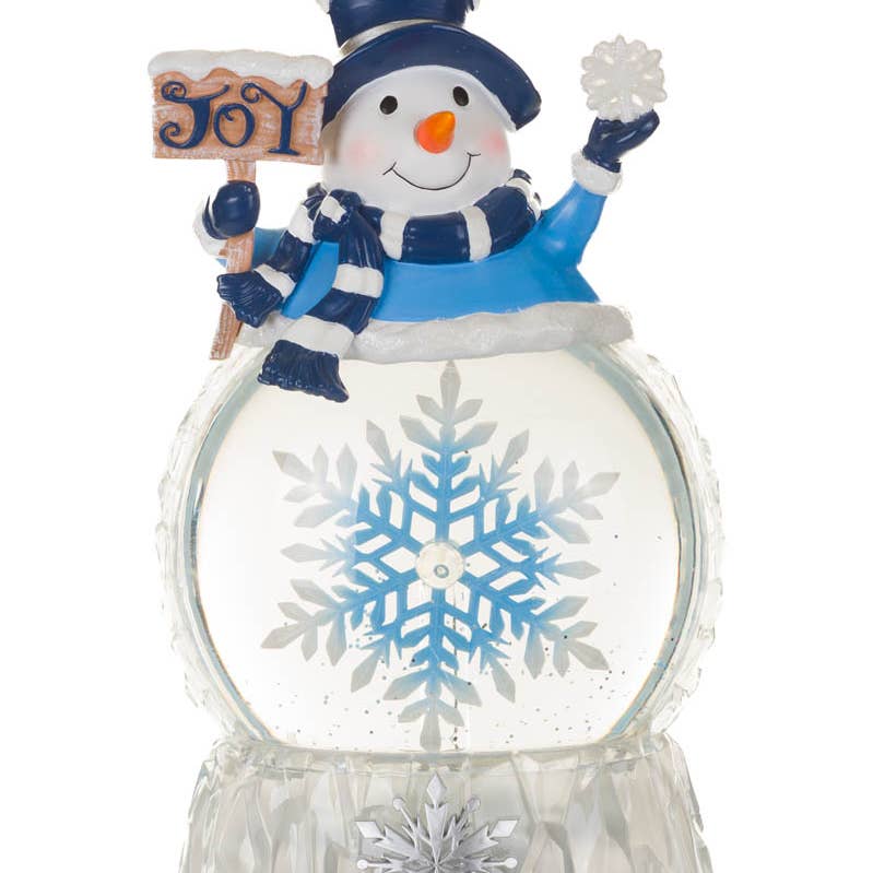 New-Blue Led Snowman Snow Globe with Spinning Snowflake Heart