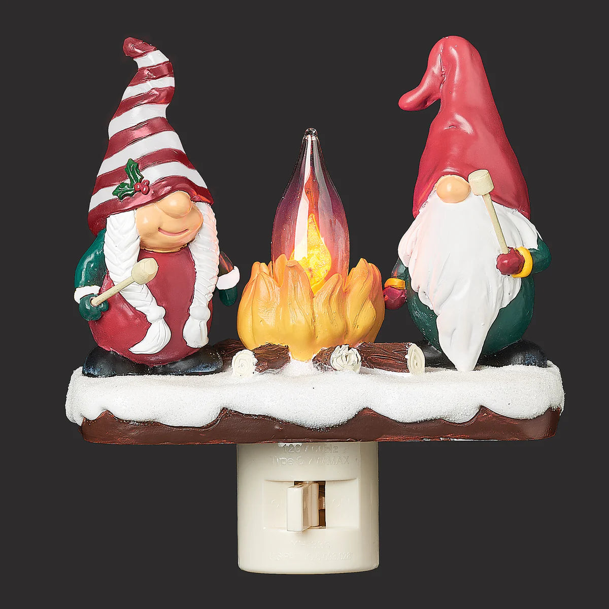 3.7"H GNOMES BY CAMPFIRE NIGHT
LIGHT;FLICKER BULB;SWIVEL PLUG by Roman #134191