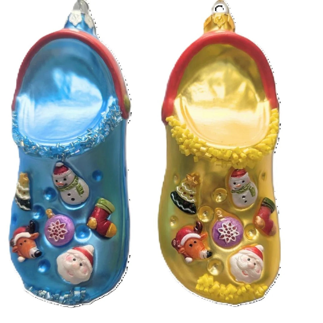 Glass Croc Ornament, Blue & Yellow, Sold Individually