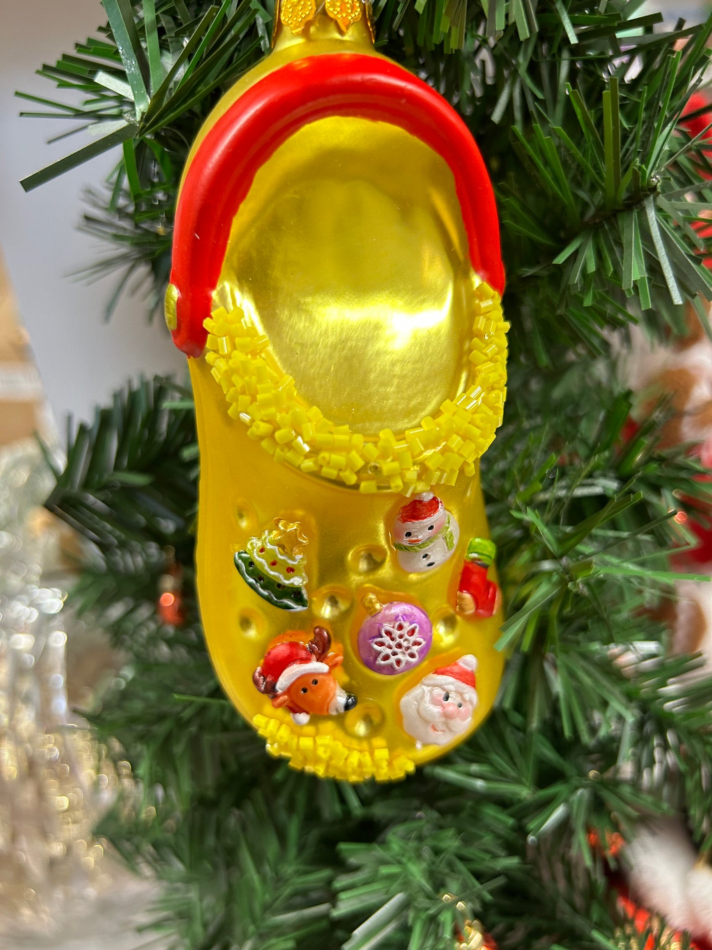 Glass Croc Ornament, Blue & Yellow, Sold Individually