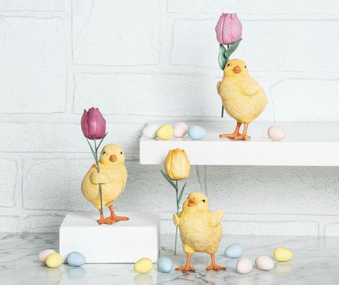 Standing Chicks with Tulip, 3 Assorted (sold individually)