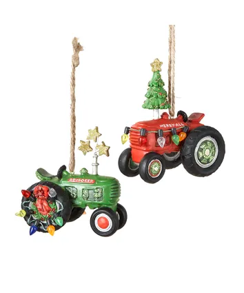 Red and Green Tractor Ornaments, 2 Assorted(sold individually)