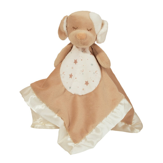 A creature of comfort, Auggie the Tan Puppy Snuggler loves sharing cuddles with his best friend! Let Baby indulge with Auggie’s silky, satin trim and velvety plush materials. Lightweight and detailed with embroidered features, this little hound dog is designed to be soothing and safe. Auggie’s small size makes him easy for Baby to hold and ideal for packing into the diaper bag for fun on the go. With his appealing cream and tan color palette, our Puppy Snuggler is a stylish and cozy companion. Coordinating