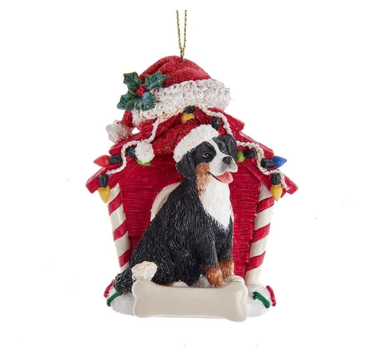 Bernese Mountain Dog With Dog House Ornament For Personalization