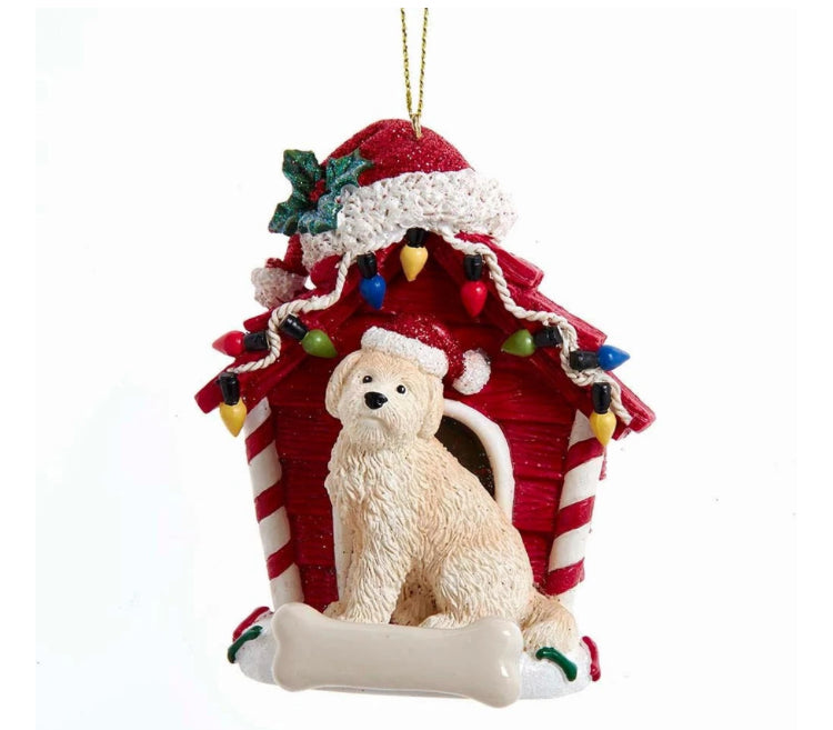Goldendoodle With Dog House Ornament For Personalization