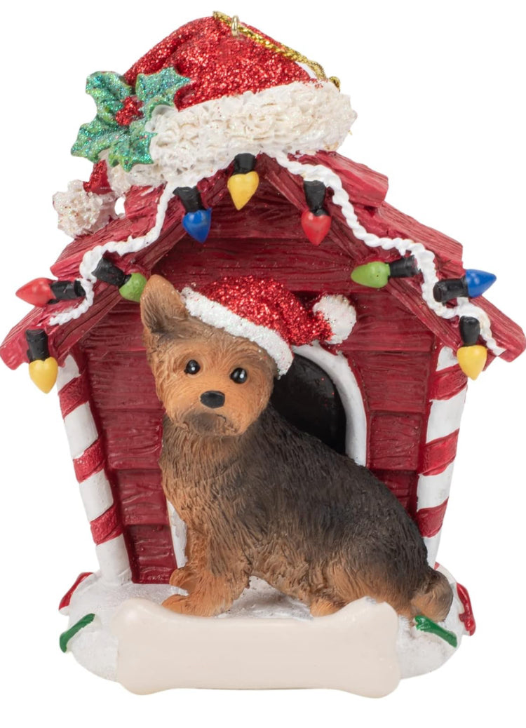 Yorkshire Terrier With Dog House Ornament For Personalization