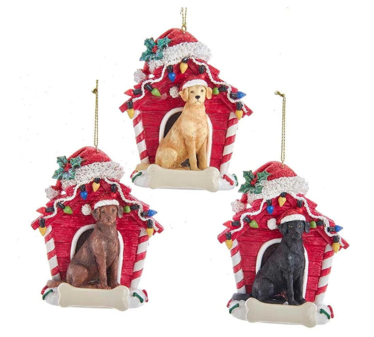 Labrador Retriever With Dog House Ornament For Personalization