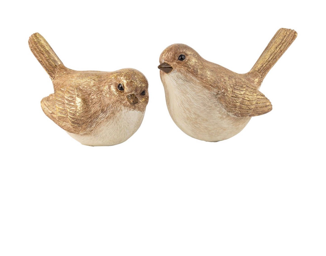 Resin White & Beige Birds with Gold Glitter, 2 Assorted