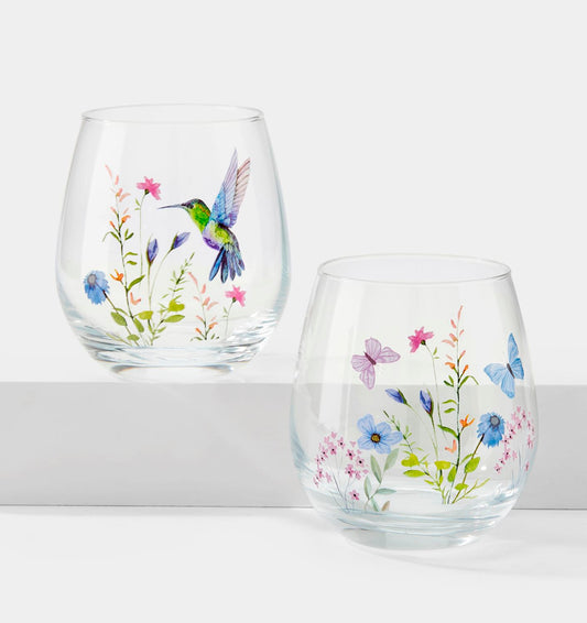 Floral Stemless Wine Glass, 2 Assorted (sold individually)
