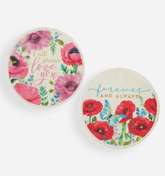 Round Reusable Dishcloths, Set of 2, Flowers