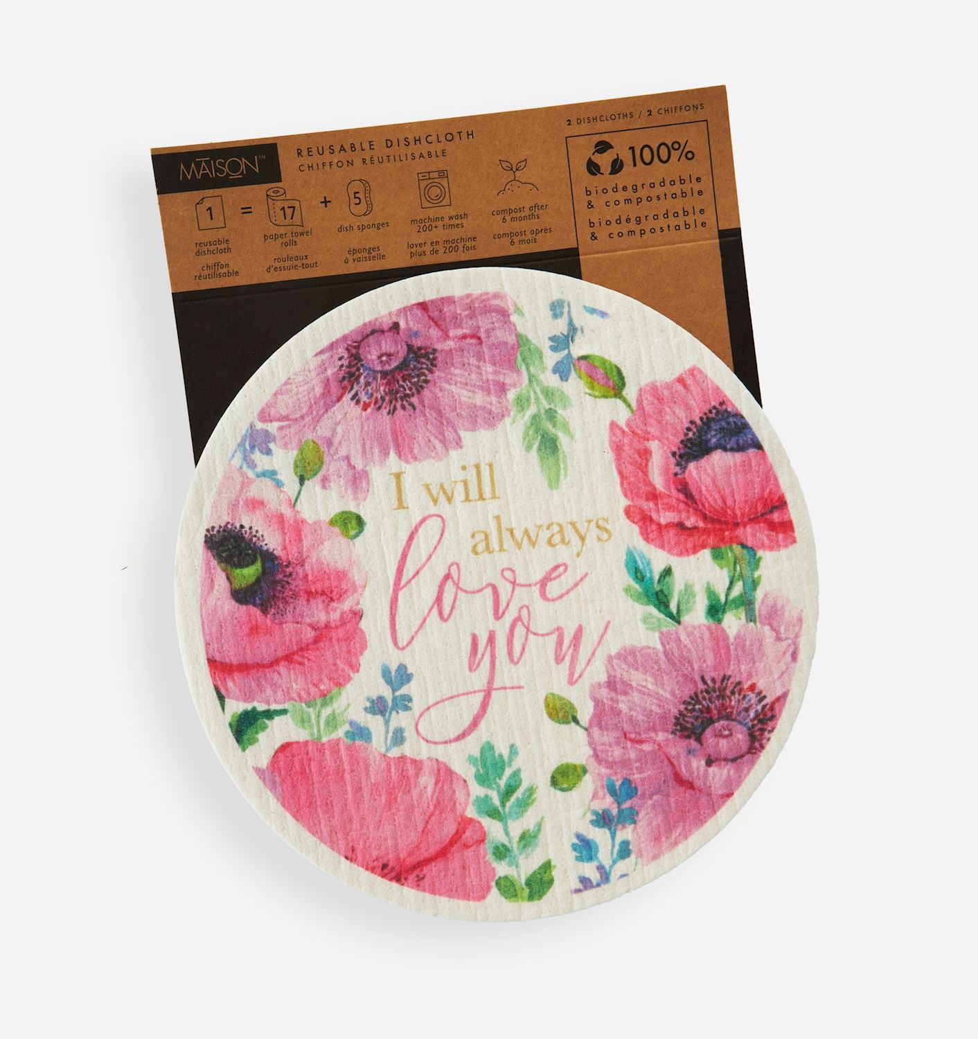 Round Reusable Dishcloths, Set of 2, Flowers