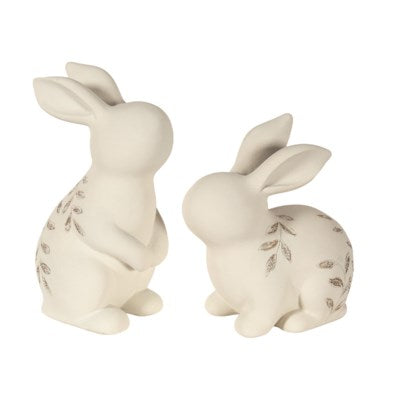 IVORY BUNNIES WITH LEAVES (SET OF 2)