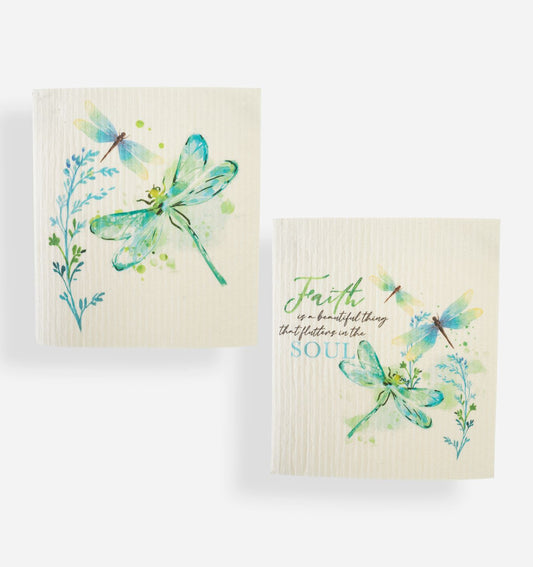 Dragonfly Design Reusable Dishcloths, Set of 2
