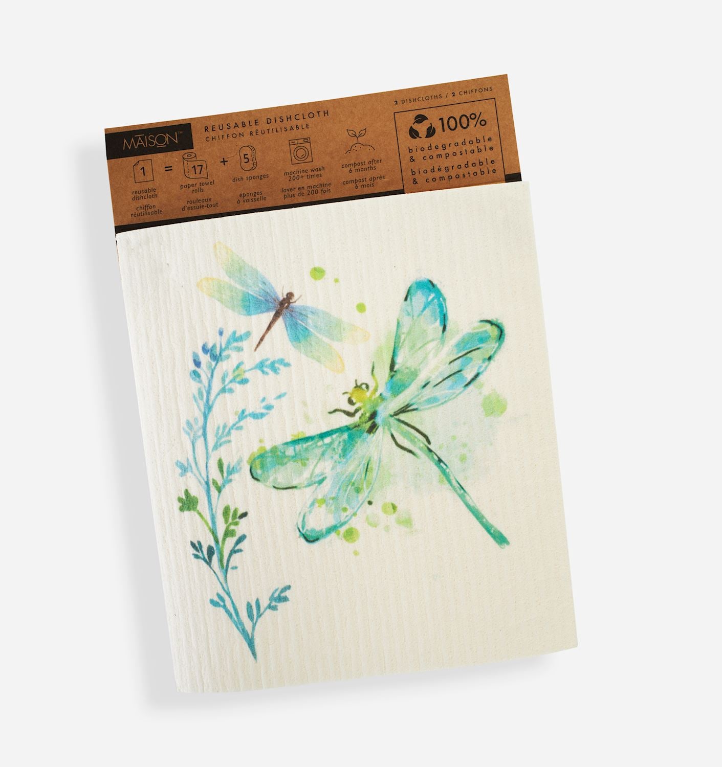 Dragonfly Design Reusable Dishcloths, Set of 2