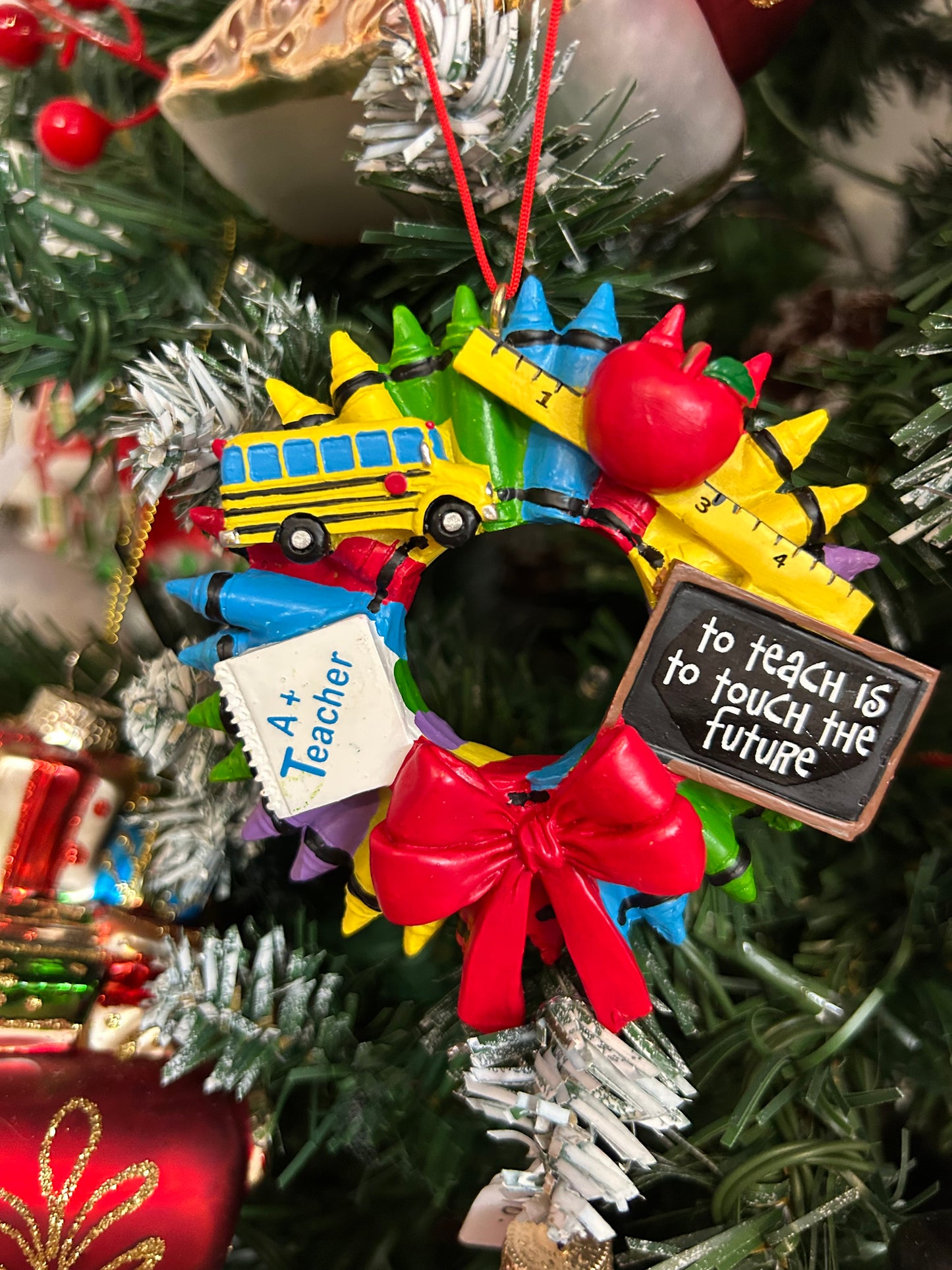 RESIN TEACHER CRAYON WREATH ORNAMENT by Kurt Adler