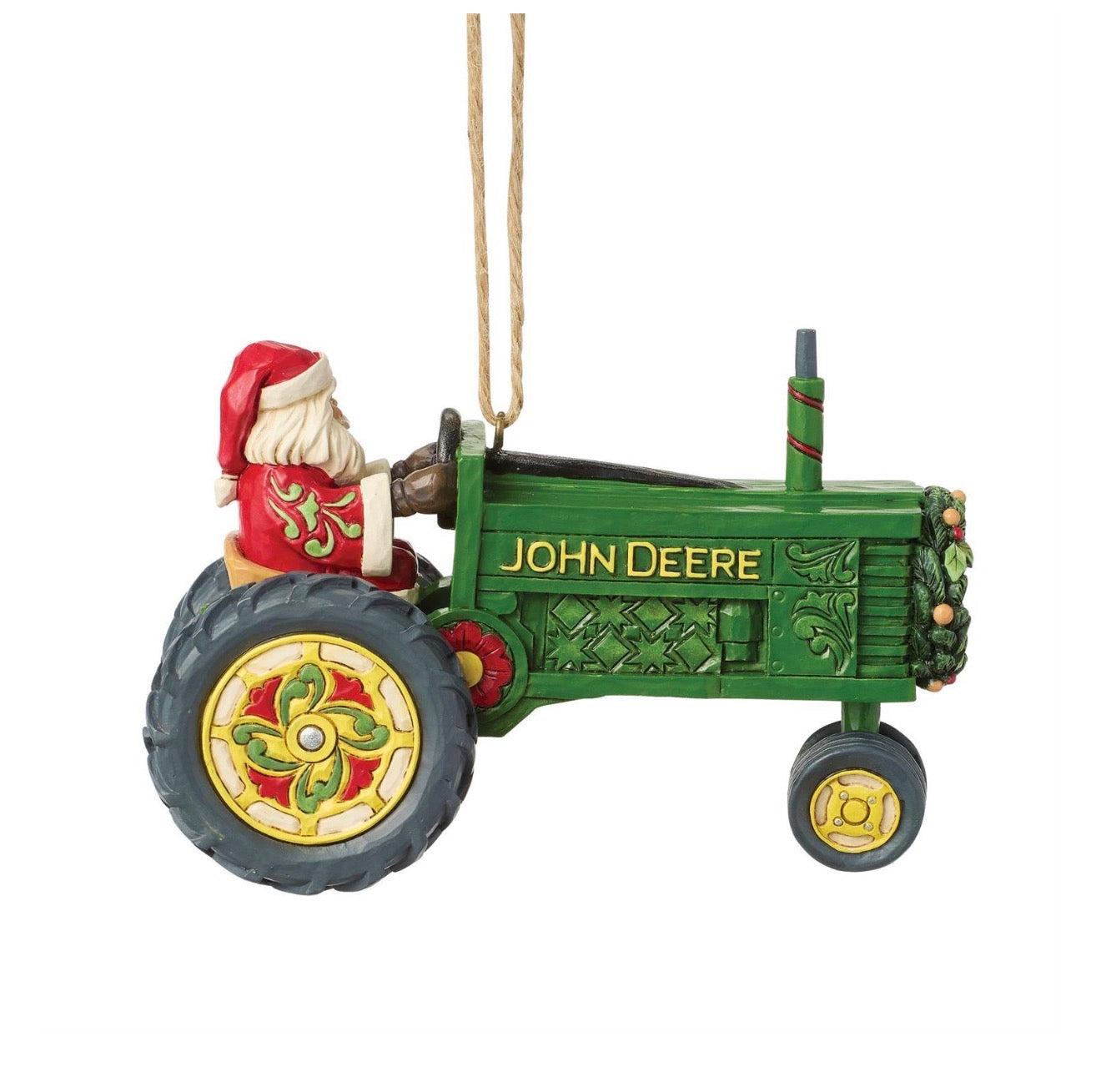Santa John Deere Tractor Hanging Ornament