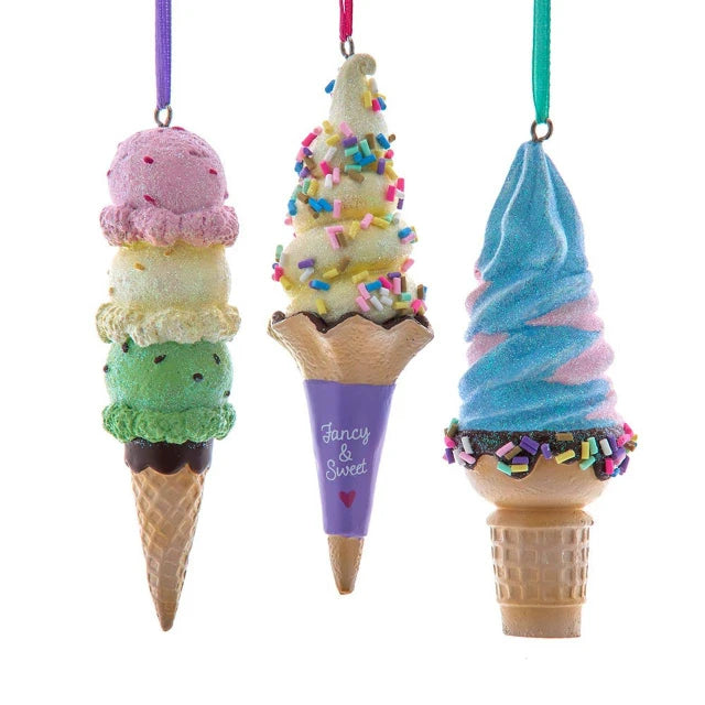 Pastel Ice Cream Cone Ornaments, 3 Assorted (Sold Individually)