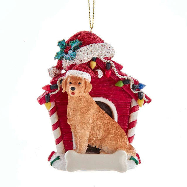 Golden Retriever With Dog House Ornament For Personalization