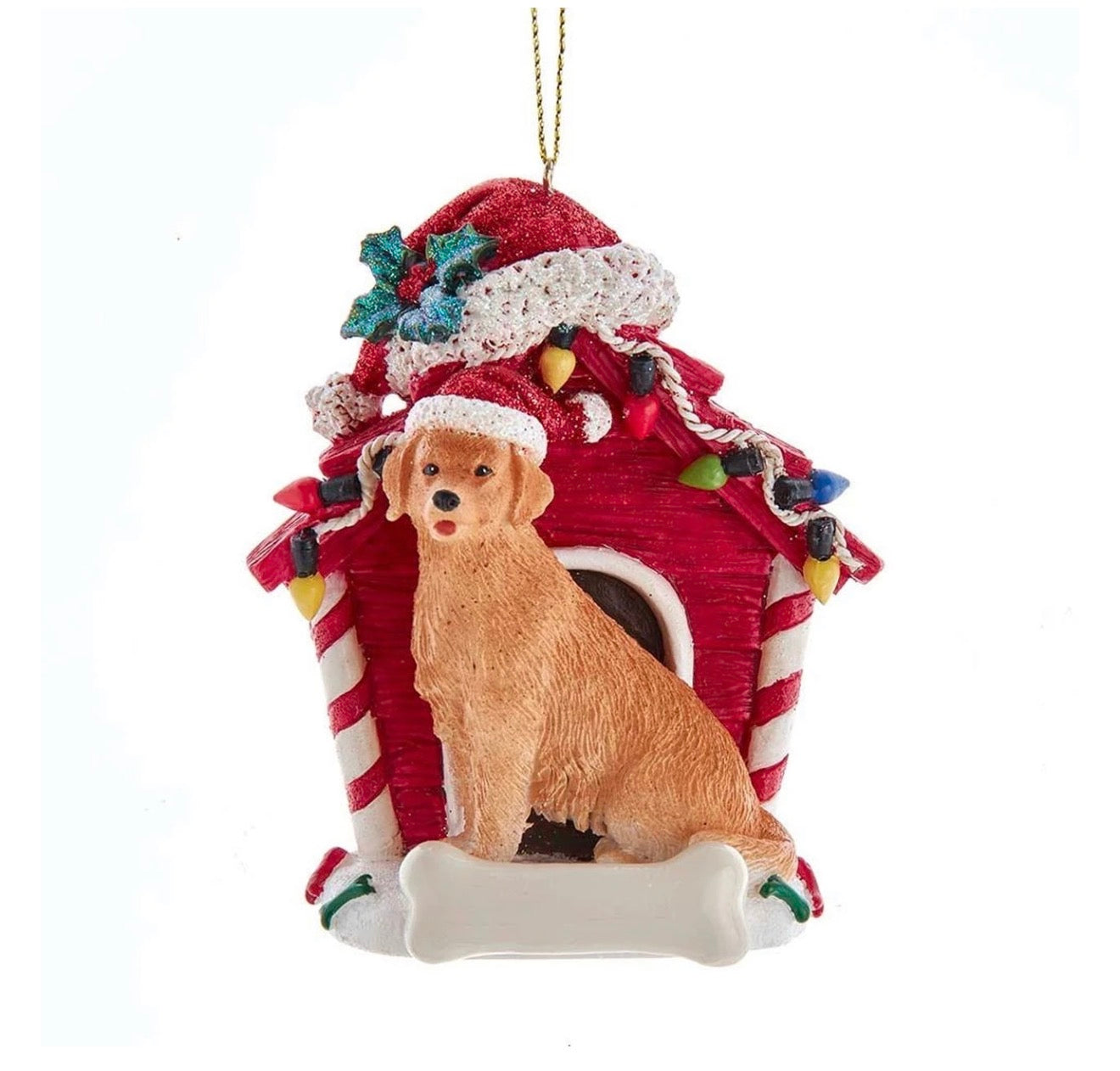 Golden Retriever With Dog House Ornament For Personalization
