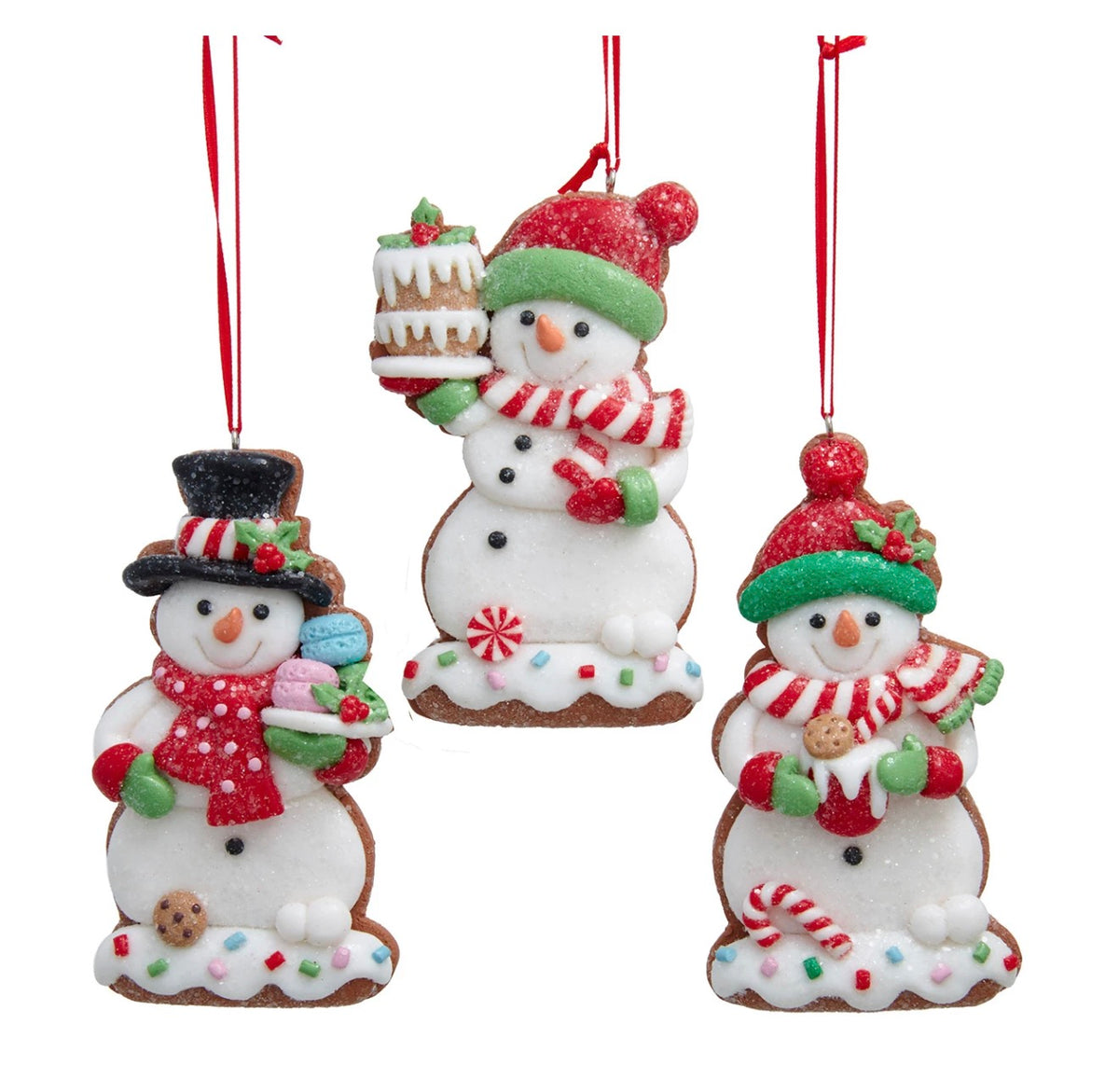 Gingerbread Snowman With Ice Cream Cake & Macaroon Cookie Ornaments, 3 Assorted