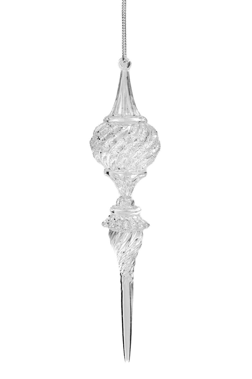 Starlight Collection - NEW - Hanging Clear/Silver Teardrop Finial Ornament