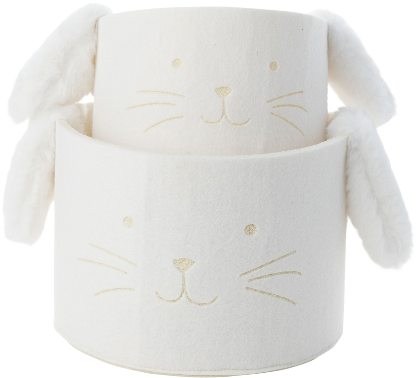 Silver Tree Home & Holiday - A29530:Set of 2 felt bunny baskets, white plush ears
