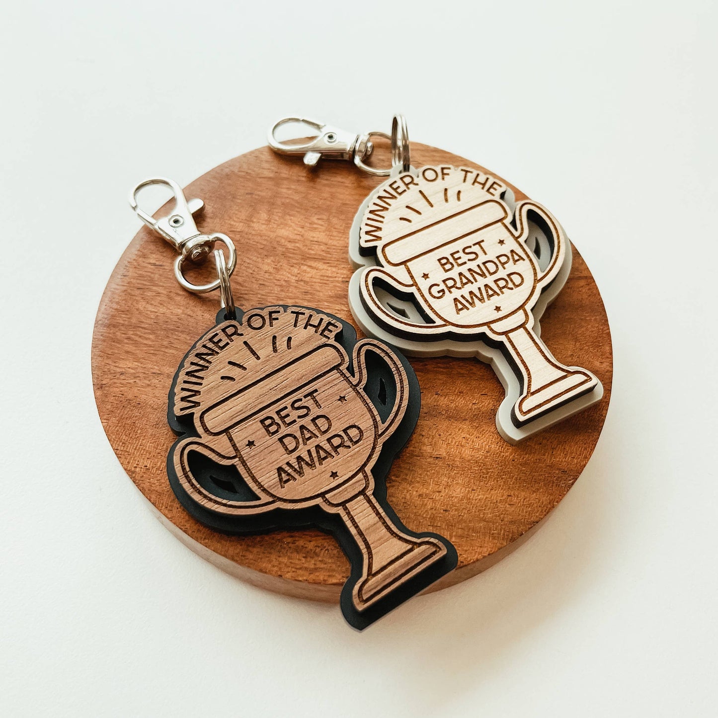 Knotty Design Co. - Best Dad/Grandpa Award Wood And Acrylic Keychain: Black / Dad / Walnut (Dark)