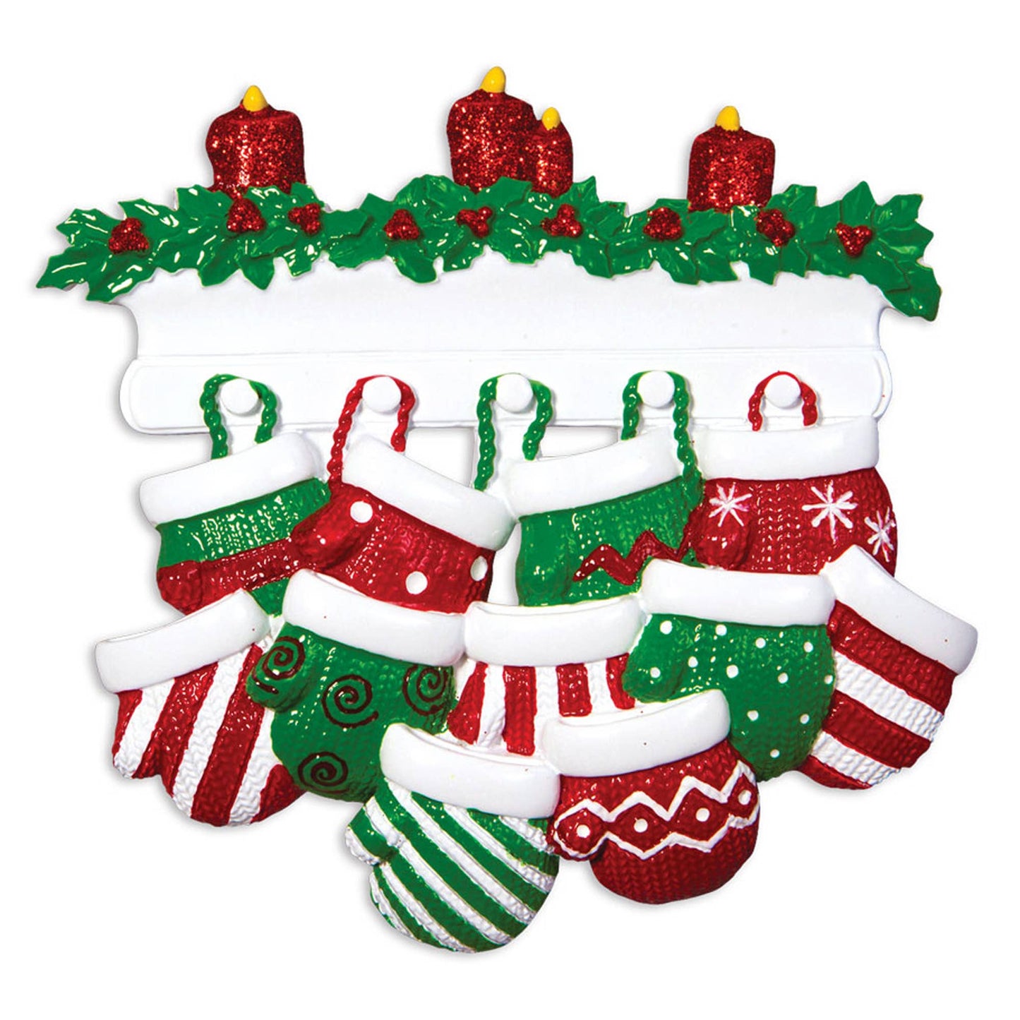 PolarX Ornaments - Red & Green Mitten Family Personalized Ornament: 10