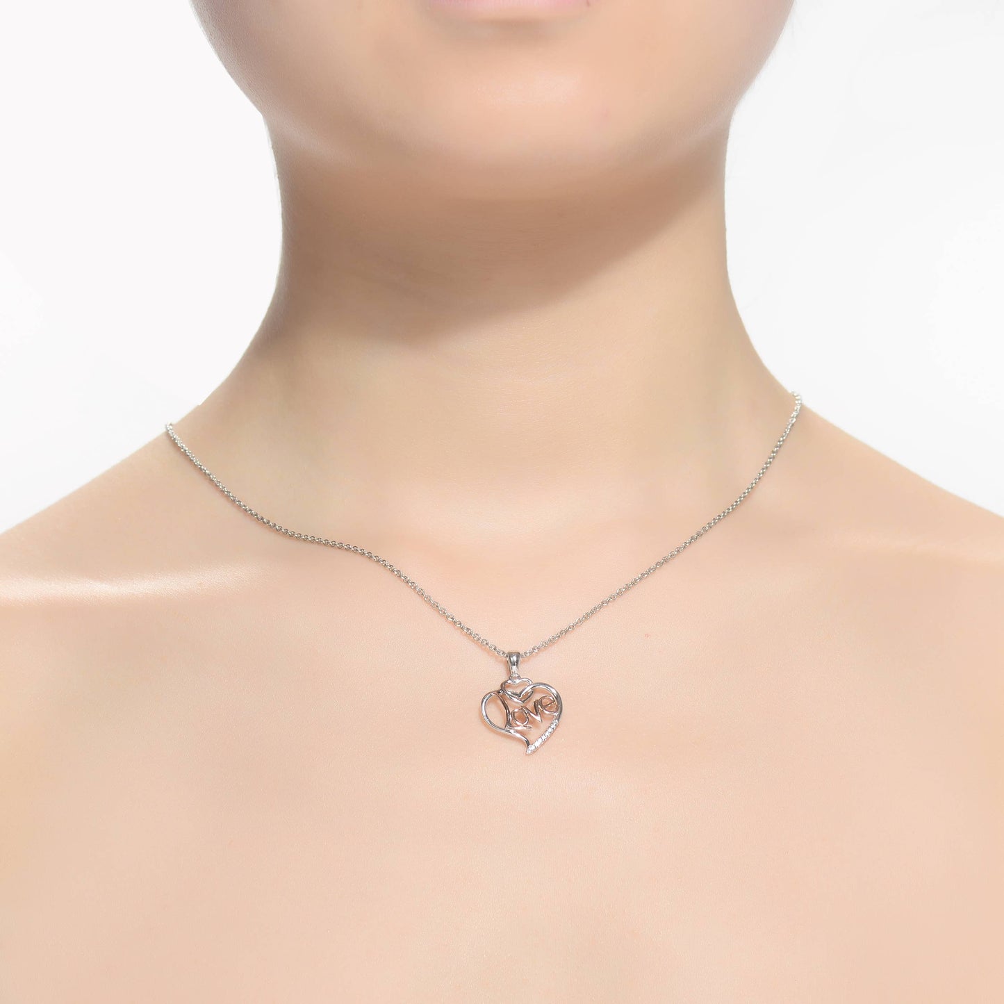 Genevive - LOVE HEART two tone PENDANT(1018-OSE)