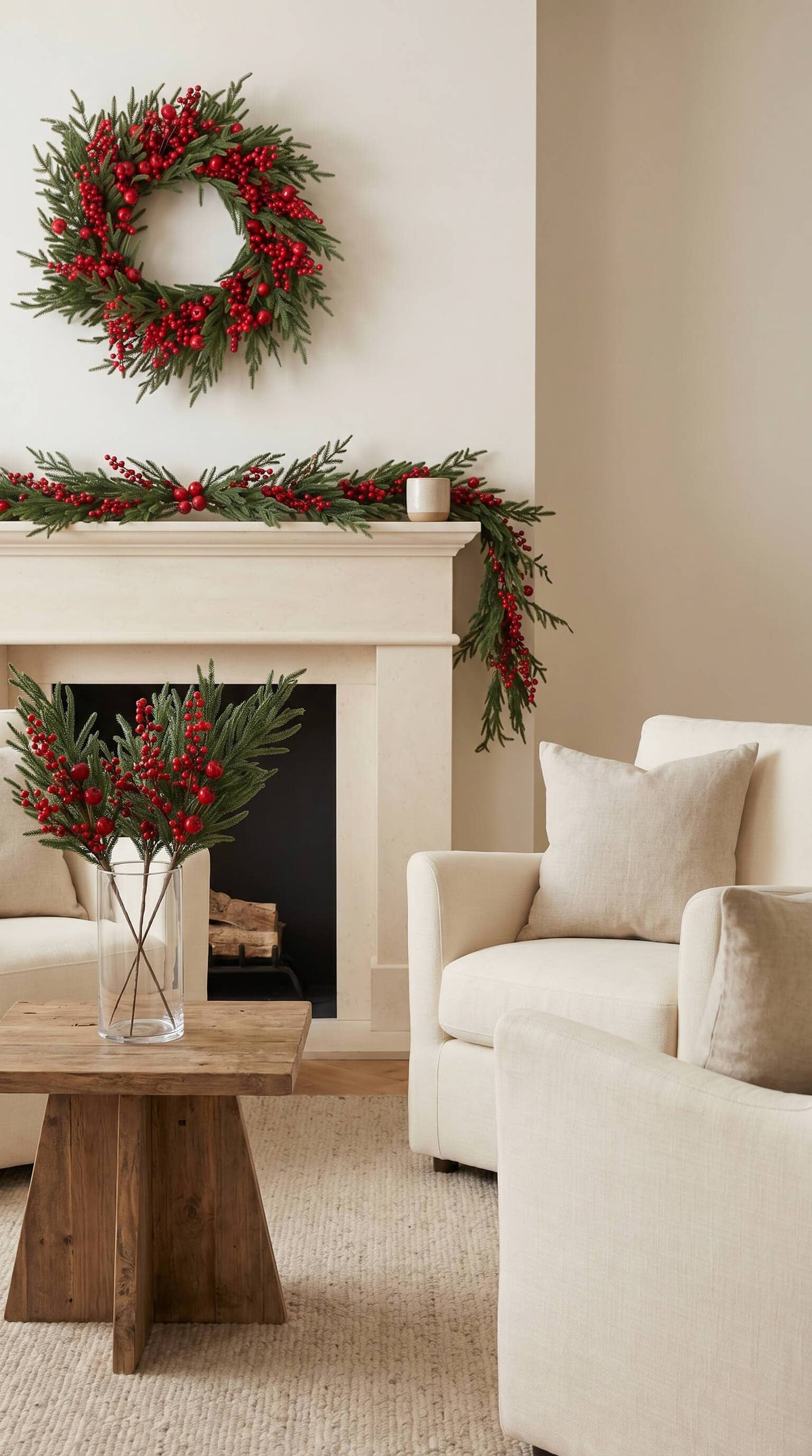 Hycroft Home Decor - Real Touch Christmas Stem, Red Apple Berry Pine, 26 Inch