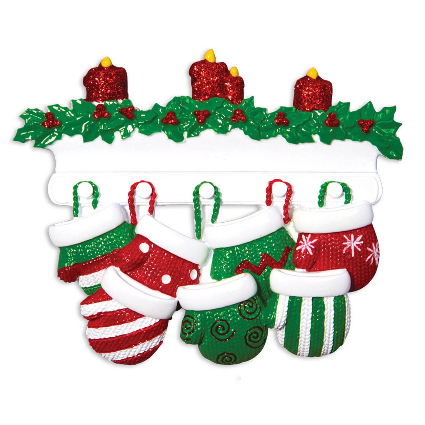 PolarX Ornaments - Red & Green Mitten Family Personalized Ornament: 10