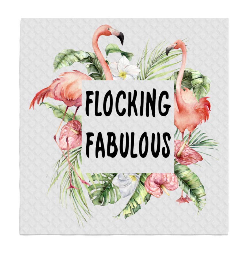 Pink Flamingo Flocking Fabulous SWEDISH DISH CLOTH