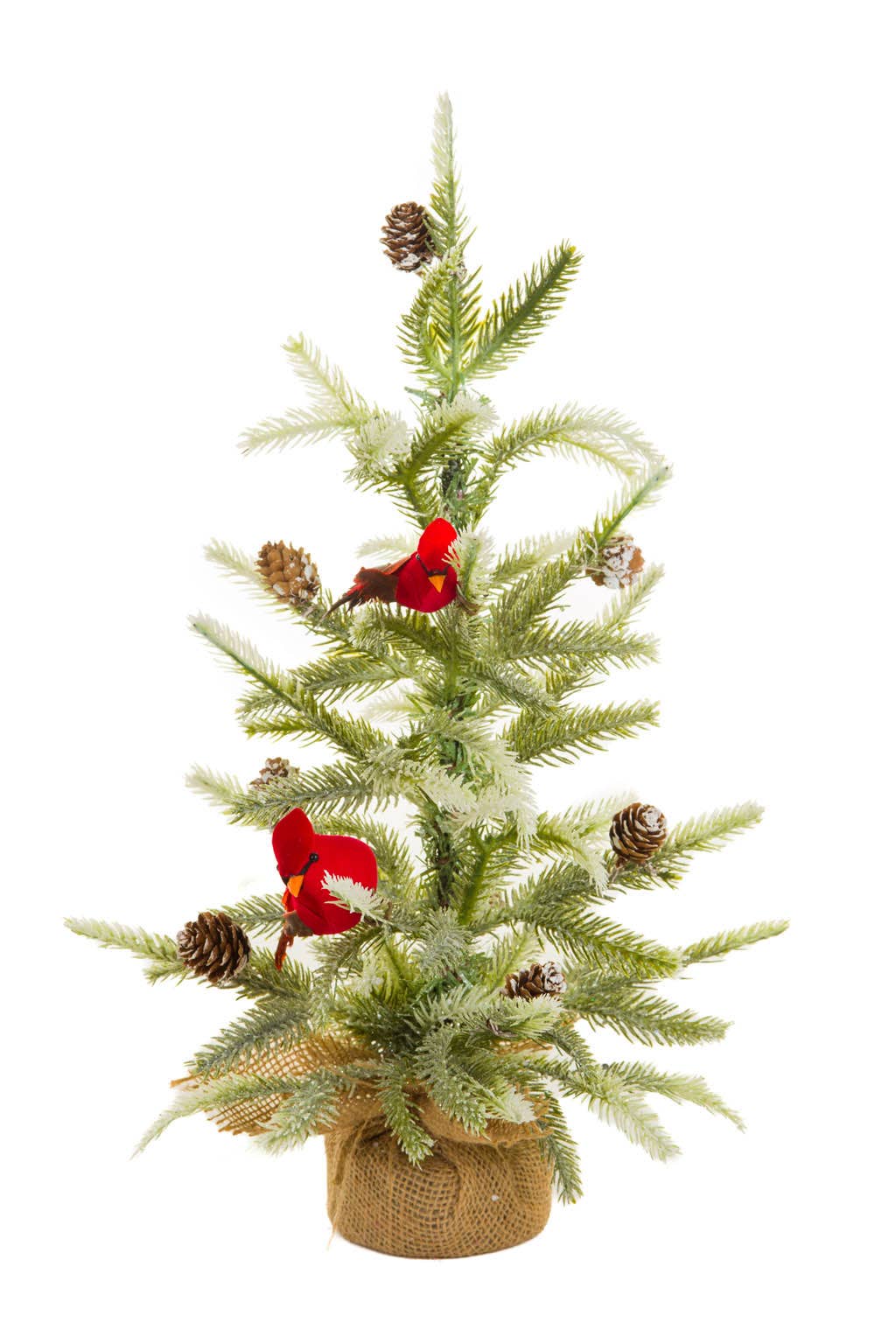 Green Tabletop Tree with Cardinals