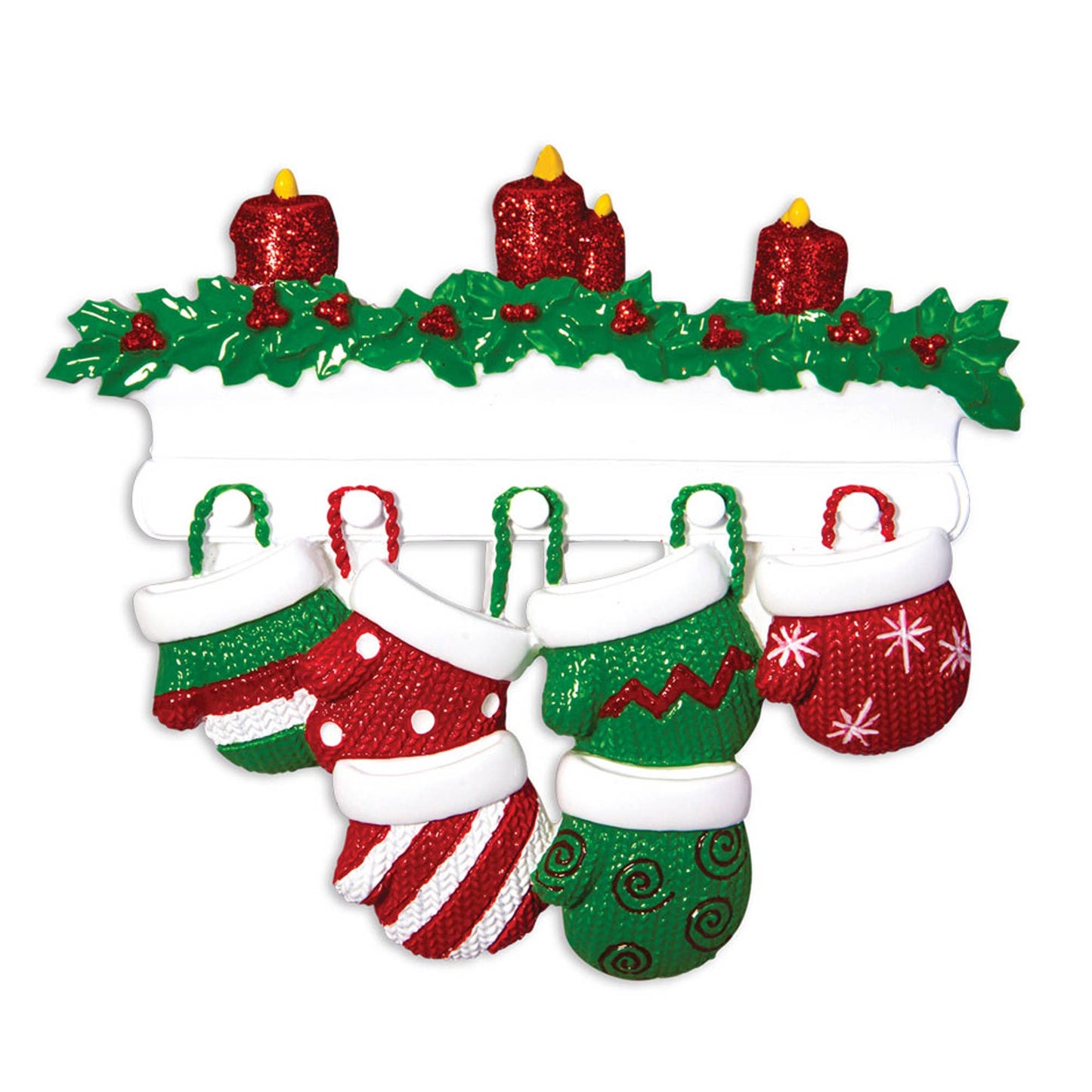 PolarX Ornaments - Red & Green Mitten Family Personalized Ornament: 10