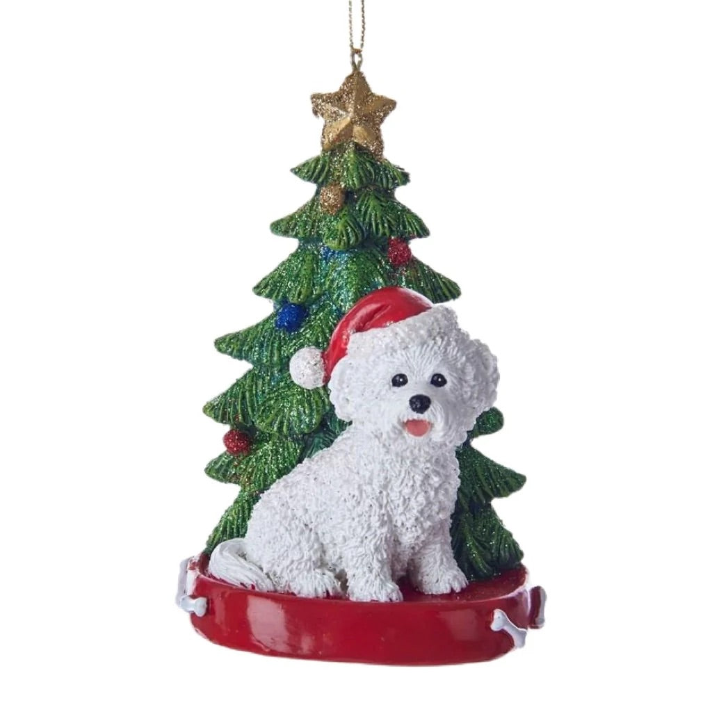 Bichon Frise Dog Ornament with Christmas Tree, 4”, KA-C7954