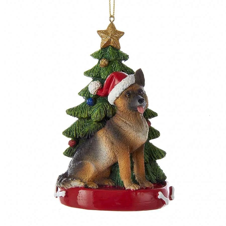 German Shepherd with Christmas Tree Dog Ornament KA- C7954
