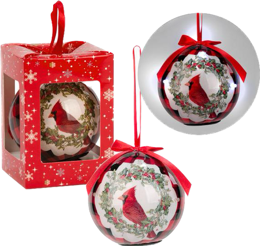 Led Ball Ornament Red Plaid Cardinal