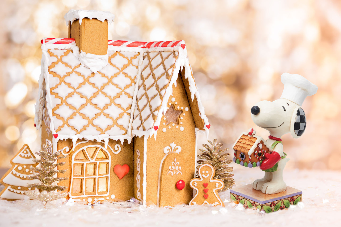 Snoopy Holding Gingerbread House